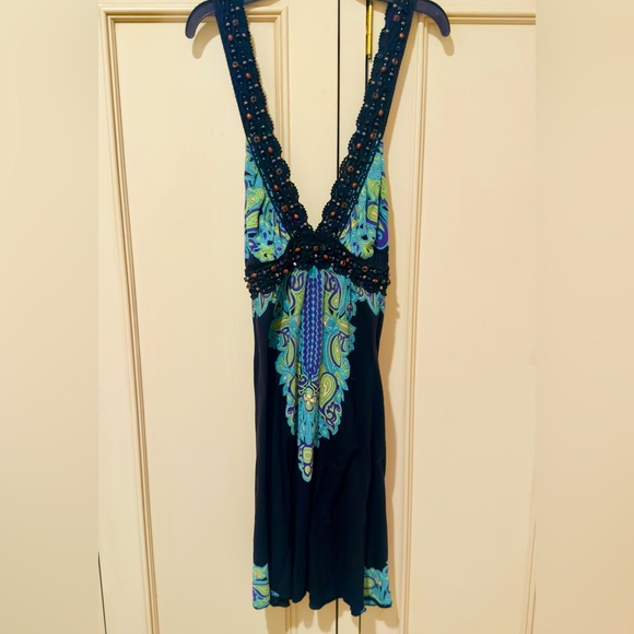 Free People Vintage Dress. Black and turquoise with Beading detail. Size Medium - Picture 6 of 7